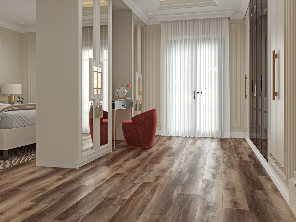 Кварцвиниловый SPC ламинат Cronafloor Wood Дуб Охрид BD-40029-10 1200×180×4 фото в интерьере